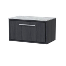 Hudson Reed Lille Wall Hung 1 Drawer Countertop Vanity Unit & Marble Worktop, Graphite Woodgrain, 810 X 460 mm - thumbnail 1