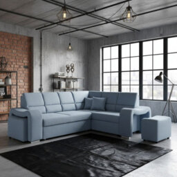 Wakiki Upholstered Corner Sofa Bed With Two Ottomans Left Or Right Storage Dolphin Mechanism 260X96X190Cm Light Blue Right - thumbnail 2