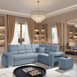 Wakiki Upholstered Corner Sofa Bed With Two Ottomans Left Or Right Storage Dolphin Mechanism 260X96X190Cm Light Blue Right - thumbnail 1
