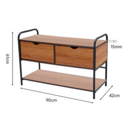Darphe 2 Drawers Walnut Effect Metal And Wood Entry Bench With Lower Shoe Shelf - thumbnail 5