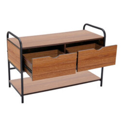Darphe 2 Drawers Walnut Effect Metal And Wood Entry Bench With Lower Shoe Shelf - thumbnail 4