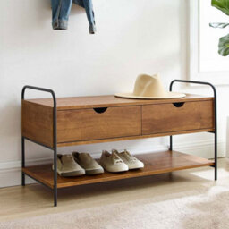 Darphe 2 Drawers Walnut Effect Metal And Wood Entry Bench With Lower Shoe Shelf - thumbnail 1