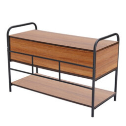 Darphe 2 Drawers Walnut Effect Metal And Wood Entry Bench With Lower Shoe Shelf - thumbnail 6