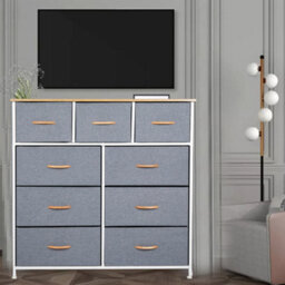 Fabric Chest Of Drawers 9 Drawer Dresser Bedroom Bedside Storage Organizer Unit - thumbnail 4