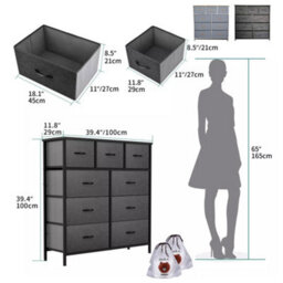 Fabric Chest Of Drawers 9 Drawer Dresser Bedroom Bedside Storage Organizer Unit - thumbnail 2