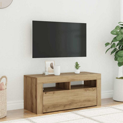 Walplus Tv Cabinet With Led Lights Artisan Oak 90X35X40 Cm Engineered Wood - image 1