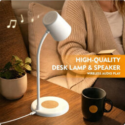Amorly Led Desk Lamp With Bluetooth Speaker, 3 Color Light Dimmable Bedside Reading Lamp, 12 Led Table Light For Office & Bedroom, White - thumbnail 2