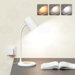 Amorly Led Desk Lamp With Bluetooth Speaker, 3 Color Light Dimmable Bedside Reading Lamp, 12 Led Table Light For Office & Bedroom, White - thumbnail 1