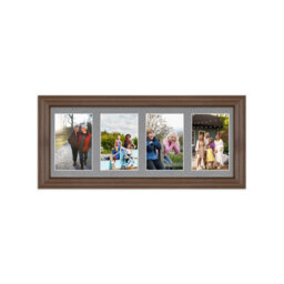 AK Frames 50X20Cm Walnut Classic Multi Photo Frame With Mid Grey Mount - Holds 4 Apertures (4X) 6X4 Photos