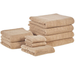 Beliani Set Of 9 Towels Mitiaro Terry Cotton Beige