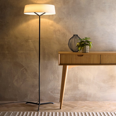 K Living Luna Black Led Floor Lamp With White Shade In A Fabric Taper Finish - image 1