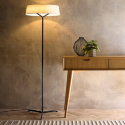 K Living Luna Black Led Floor Lamp With White Shade In A Fabric Taper Finish