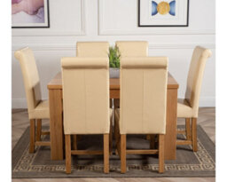 That's Furniture Dakota 127 X 82 Cm Chunky Oak Small Dining Table And 6 Chairs Dining Set With Washington Ivory Leather Chairs - thumbnail 2