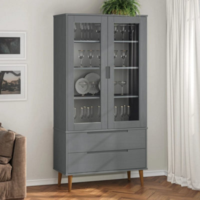 Berkfield Vitrine Cabinet Molde Grey 90X35X175 Cm Solid Wood Pine - image 1
