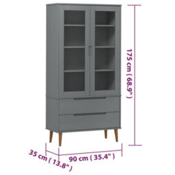 Berkfield Vitrine Cabinet Molde Grey 90X35X175 Cm Solid Wood Pine - thumbnail 8