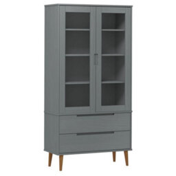 Berkfield Vitrine Cabinet Molde Grey 90X35X175 Cm Solid Wood Pine - thumbnail 2