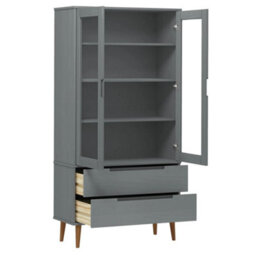 Berkfield Vitrine Cabinet Molde Grey 90X35X175 Cm Solid Wood Pine - thumbnail 5