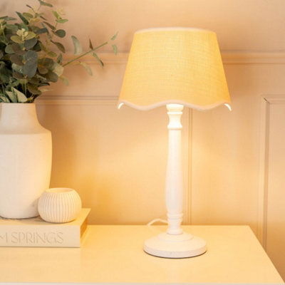 Valuelights Victoria White Wood Candlestick Table Lamp With Linen Scallop White Trim Tapered Shade - image 1
