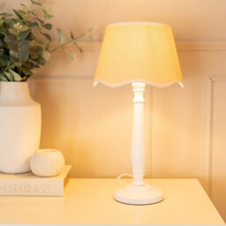 Valuelights Victoria White Wood Candlestick Table Lamp With Linen Scallop White Trim Tapered Shade - thumbnail 1