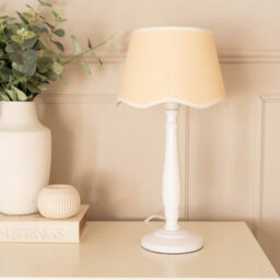 Valuelights Victoria White Wood Candlestick Table Lamp With Linen Scallop White Trim Tapered Shade - thumbnail 3