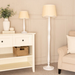 Valuelights Victoria White Wood Candlestick Table Lamp With Linen Scallop White Trim Tapered Shade - thumbnail 4