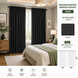 Aspire Homeware Black Plain Blackout Curtains Room Darkening Pencil Pleat Curtain Pair (W) 228Cm X (D)183Cm With Tie Back Pair - thumbnail 9