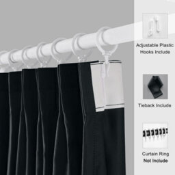 Aspire Homeware Black Plain Blackout Curtains Room Darkening Pencil Pleat Curtain Pair (W) 228Cm X (D)183Cm With Tie Back Pair - thumbnail 3