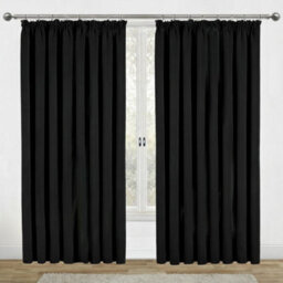 Aspire Homeware Black Plain Blackout Curtains Room Darkening Pencil Pleat Curtain Pair (W) 228Cm X (D)183Cm With Tie Back Pair