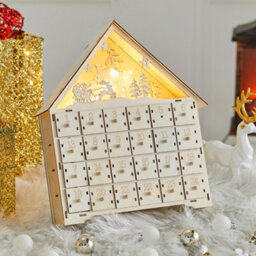 Living And Home Diy 24 Drawers Pre Lit Wooden Christmas House Advent Calendar Xmas Tabletop Decor With Led Lights - thumbnail 2