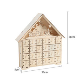 Living And Home Diy 24 Drawers Pre Lit Wooden Christmas House Advent Calendar Xmas Tabletop Decor With Led Lights - thumbnail 6