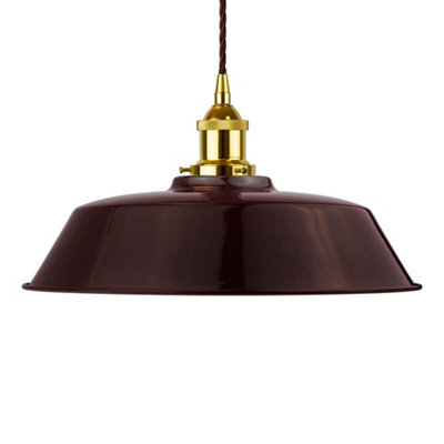 Burgundy Red Chancery Painted Dome Pendant Light With Gold Lamp Holder And Brown Twisted Cable - Se Home - image 1