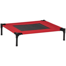 Pawhut Pet Raised Bed Elevated Cool Cot Home Camping Basket Breathable M Red - thumbnail 2