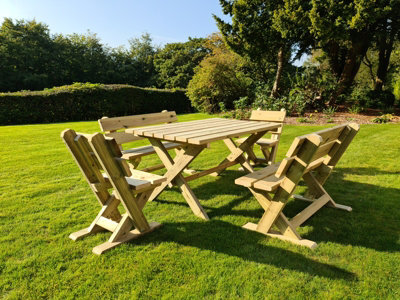 Churnet Valley Garden Furniture Ltd Ashcome Table Set Sits 6 Including 2 Bench And 4 Chairs - L120 X W93 X H77 Cm - image 1