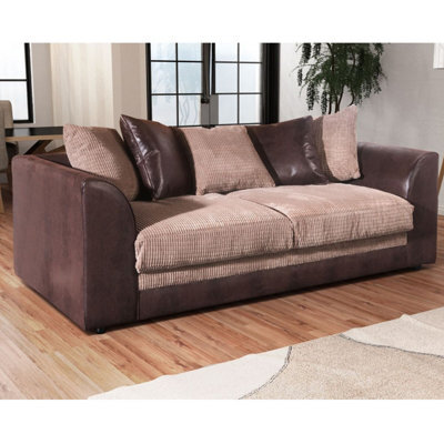 Furnishings For Less UK Luca Brown And Beige 3 Seater Fabric And Leather Trim Cord