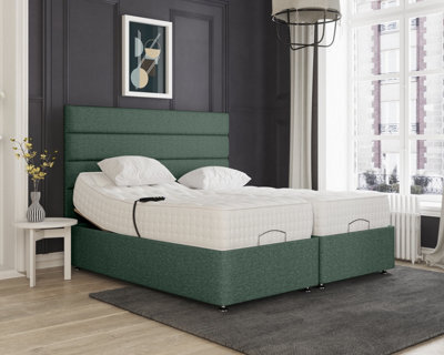 Milan Electric Adjustable Bed Set Fabric Pocket Sprung Mattress, Floor Standing Headboard - 5Ft - Green - image 1