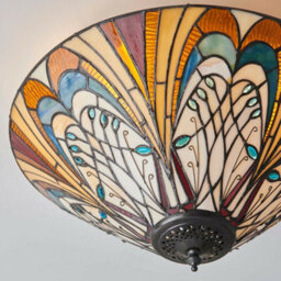 Tiffany Glass Flush Ceiling Light - French Style Design - Dimmable Led Lamp - thumbnail 3