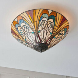 Tiffany Glass Flush Ceiling Light - French Style Design - Dimmable Led Lamp - thumbnail 4