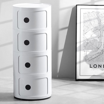 Living And Home White Cylindrical Multi Tiered Plastic Bedside Storage Drawers Unit Drawer Bedside Chest 76Cm H - image 1