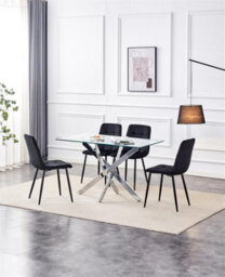 Kosy Koala Modern Rectangle Glass Dining Table Set With 4 Black Velvet Chairs Dining Room Furniture