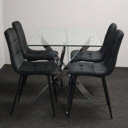 Kosy Koala Modern Rectangle Glass Dining Table Set With 4 Black Velvet Chairs Dining Room Furniture - thumbnail 3