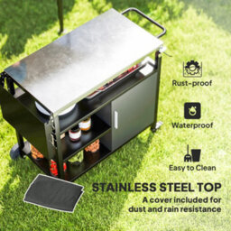 Outsunny Stainless Steel Outdoor Barbecue Trolley With Folding Side Table - thumbnail 4