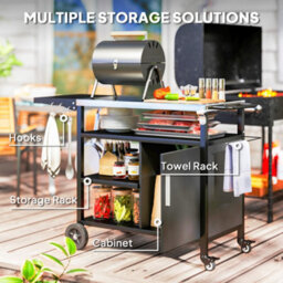Outsunny Stainless Steel Outdoor Barbecue Trolley With Folding Side Table - thumbnail 6