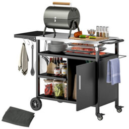 Outsunny Stainless Steel Outdoor Barbecue Trolley With Folding Side Table - thumbnail 2