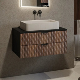 Arte Enzo Floating Vanity Unit 81Cm Black & Oak Catania, Wall-Mounted Bathroom Storage With 2 Drawers & Black Metal Handles - thumbnail 1
