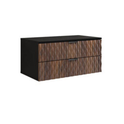 Arte Enzo Floating Vanity Unit 81Cm Black & Oak Catania, Wall-Mounted Bathroom Storage With 2 Drawers & Black Metal Handles - thumbnail 3