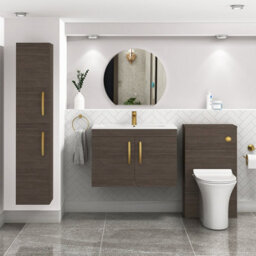 Royal Bathrooms Turin Grey Elm 800mm Wall Hung Vanity Unit 2 Door With Minimalist Basin Sink & Brushed Brass Handles - thumbnail 4