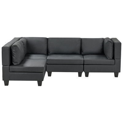 Beliani Modular Corner Sofa 4 Seater Unstad Faux Leather Black Right Hand - image 1