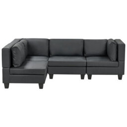 Beliani Modular Corner Sofa 4 Seater Unstad Faux Leather Black Right Hand - thumbnail 1