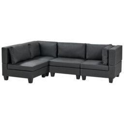 Beliani Modular Corner Sofa 4 Seater Unstad Faux Leather Black Right Hand - thumbnail 4