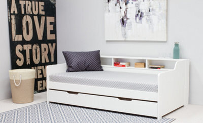Save On Goods UK 3Ft Single Pure White,wood,guest Bed Trundle Frame,bed Underneath,overnighter. Roll Out Under Bed Twin Bed - image 1